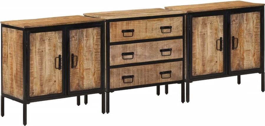 VidaXL Dressoirs 3 st 70x35x70 cm massief ruw mangohout