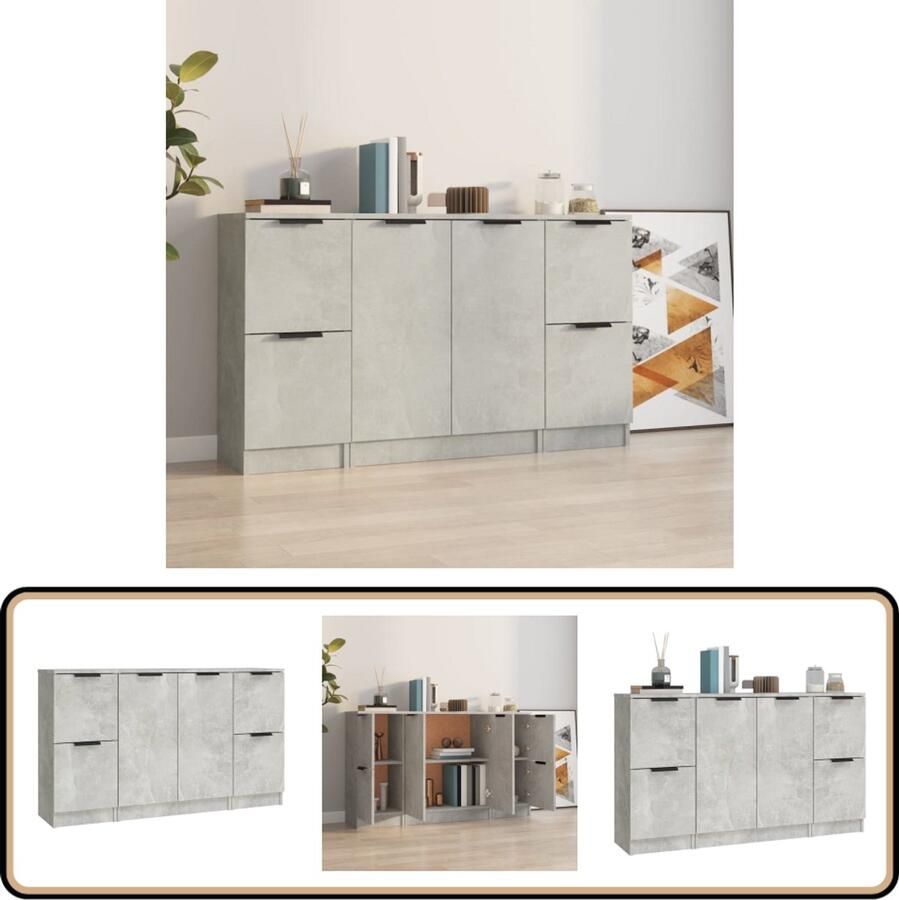 VidaXL Dressoirenset 3 Stuks Bewerkt Hout Betongrijs Dressoir Houten Dressoir Grijze Dressoir Minimalistisch Dressoir Opbergmeubel