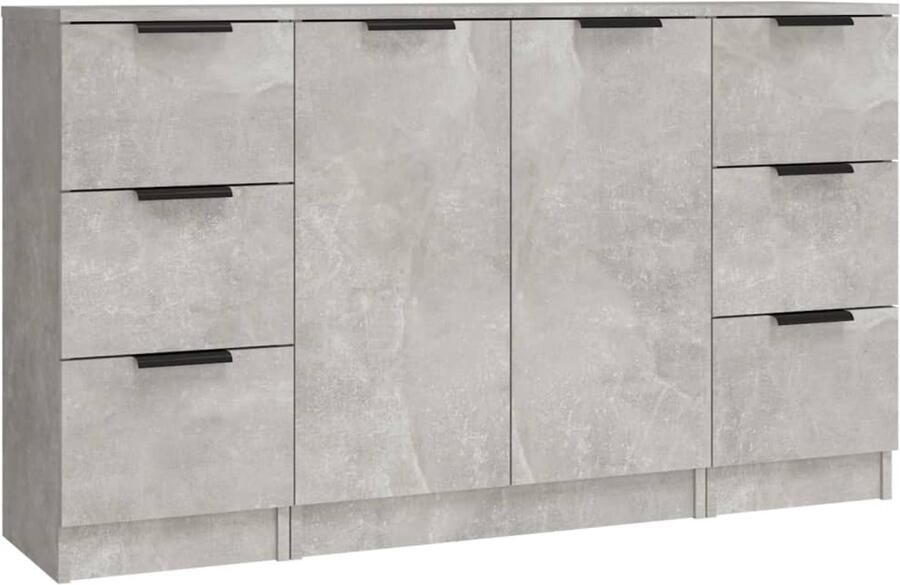 VidaXL Dressoirs Set van 3 Bewerkt Hout Betongrijs Dressoir Meubel Kast Bergruimte Betonlook