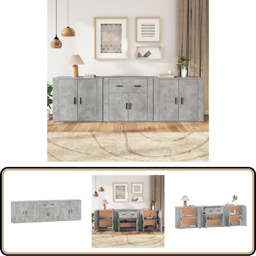 VidaXL -Dressoirs-3-st-bewerkt-hout-betongrijs - Foto 4