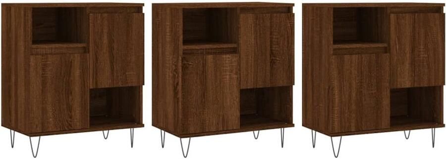 VidaXL Dressoirs 3 st Bruin Eiken Stijlvol & Functioneel Dressoir Houten Dressoir Vintage Dressoir Landelijk Dressoir Salontafel