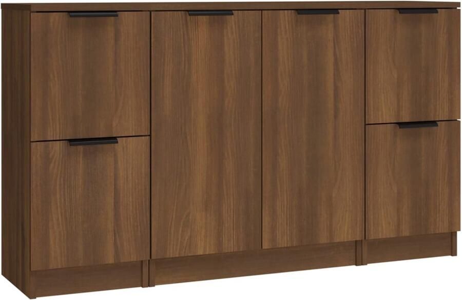 VidaXL Dressoirs Set van 3 Bruineiken Bewerkt hout Dressoir Minimalistisch Design Houten Dressoir Bruine Eik Opbergkast