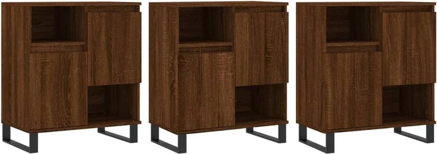 VidaXL Dressoirs Bruin Eiken Set van 3 Dressoir Houten Dressoir Vintage Dressoir Woonkamermeubel Opbergkast