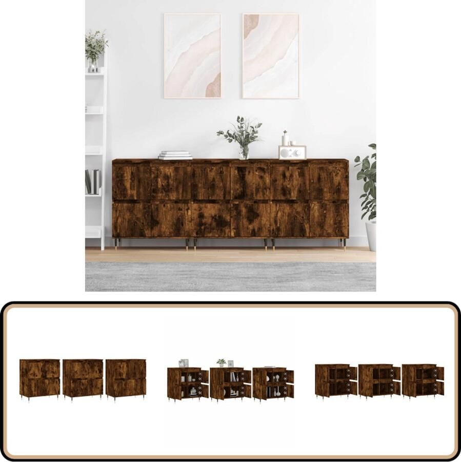 VidaXL Dressoirs Set van 3 Gerookt Eiken Dressoir Houten Dressoir Vintage Dressoir Landelijk Dressoir Salontafel