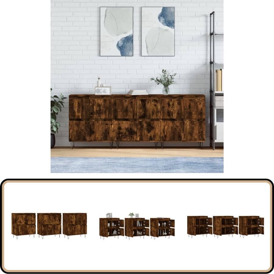 VidaXL Dressoirs 3 stuks Gerookt Eiken 180x35x70 cm Dressoir Houten Dressoir Vintage Dressoir Landelijk Dressoir Salontafel