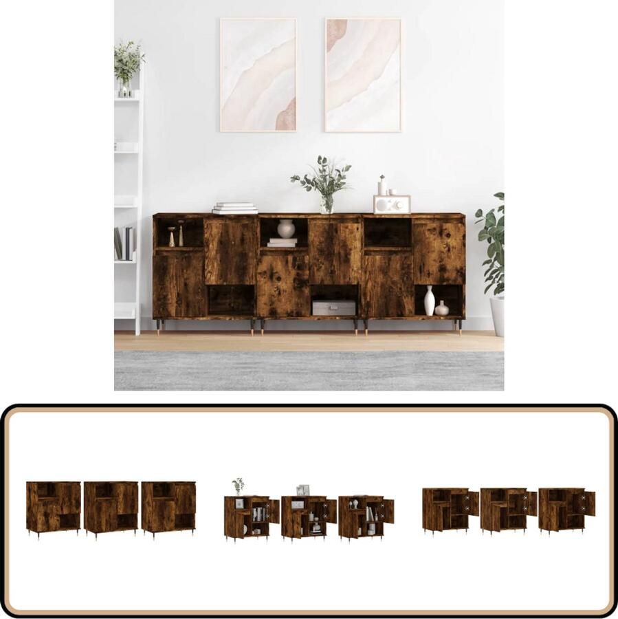 VidaXL Dressoirs Gerookt Eiken Set van 3 Dressoir Kasten Houten Dressoir Vintage Dressoir Landelijk Dressoir