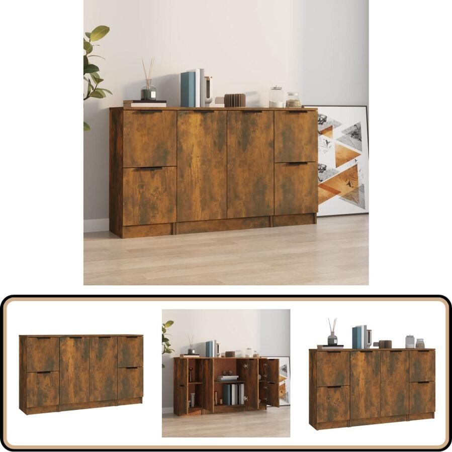 VidaXL Dressoirs Set Gerookt Eiken Bewerkte Hout Dressoir Houten Dressoir Vintage Dressoir Landelijke Dressoir Multifunctionele Kast