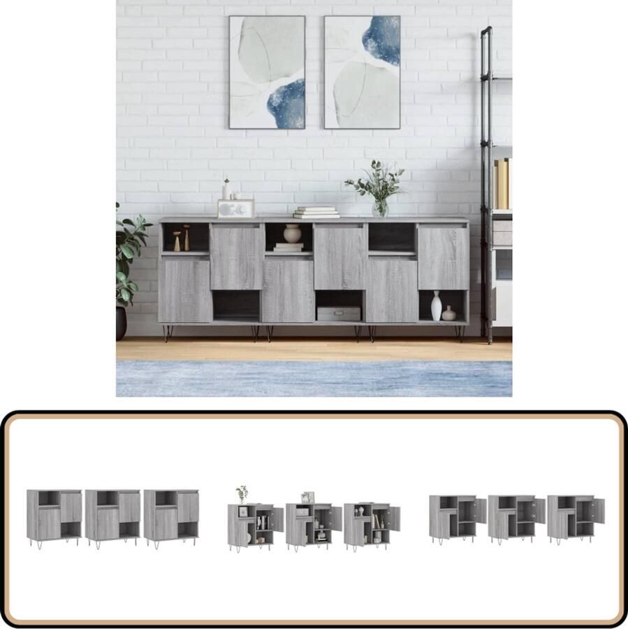 VidaXL Dressoirs 3 stuks Grijs Sonoma Eiken Dressoir Commode Houten Dressoir Grijze Dressoir Salontafel