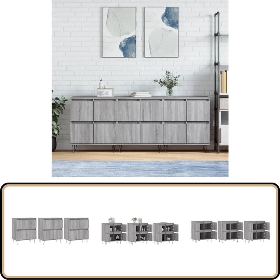 VidaXL Dressoirs Grijs Sonoma Eikenkleur 3 Stuks Dressoir Grijze Dressoirs Houten Dressoir Vintage Dressoir Salontafel