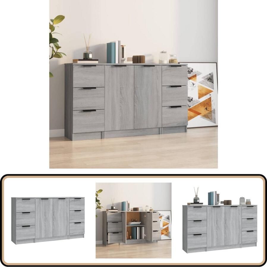 VidaXL Dressoirs Set van 3 Grijs Sonoma Eiken Dressoir Houten Dressoir Grijze Dressoir Salontafel Tv Tafel