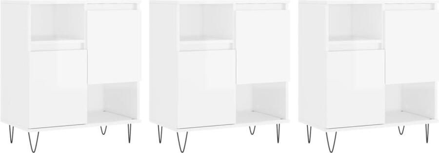 VidaXL Dressoirs 3 stuks Hoogglans wit Bewerkt hout Klassieke Dressoirs Witte Dressoirs Voor Woonkamer Houten Dressoirs Opbergkasten