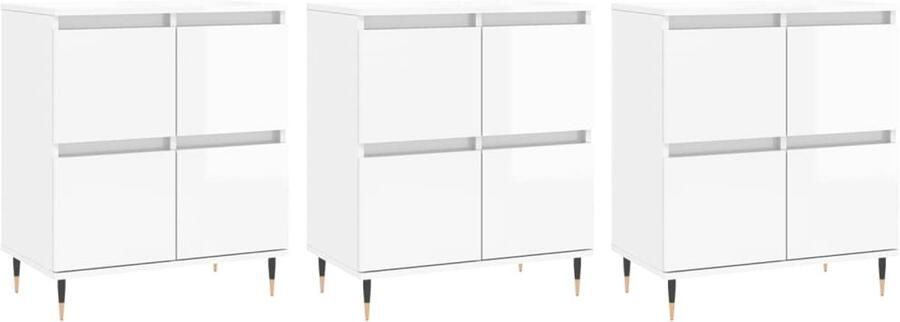 VidaXL Dressoirs 3 stuks Hoogglans Wit Bewerkt Hout Dressoir Klassiek Meubel Witte Dressoir Opbergkasten Badkamermeubilair
