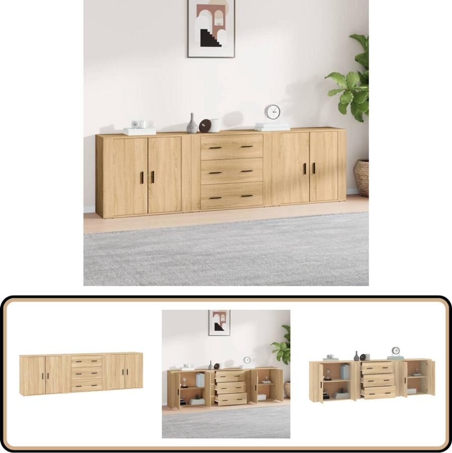 VidaXL Dressoirs 3 st Sonoma Eiken 80x33x70 cm Dressoir Salontafel Houten Meubel Landelijk Design Vintage Look
