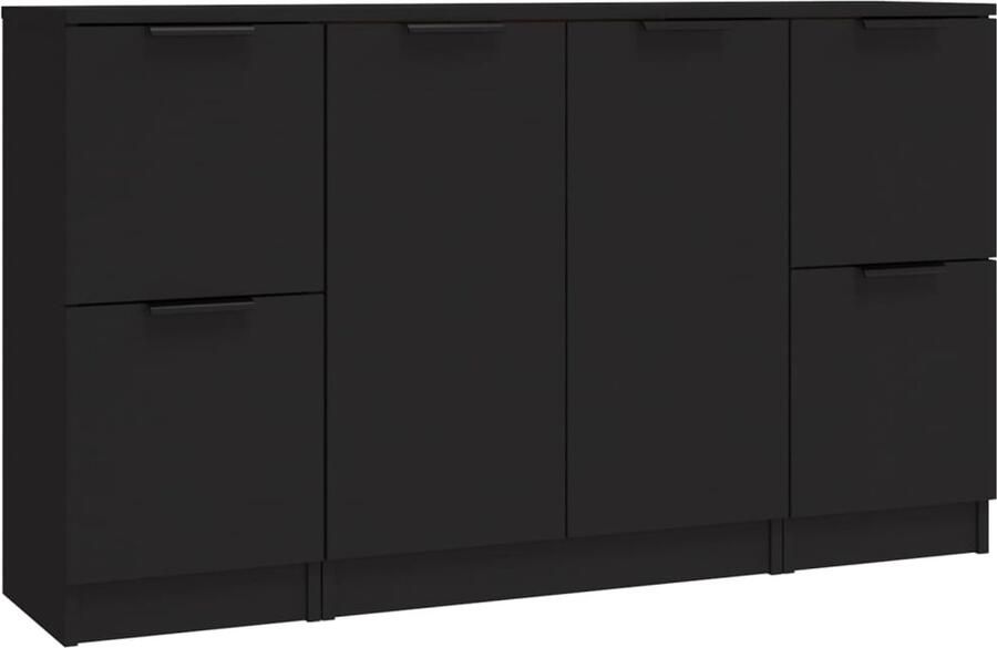 VidaXL Dressoirs Set van 3 Bewerkt Hout Zwart Dressoir Zwarte Dressoir Houten Dressoir Minimalistisch Dressoir Opberg Dresser