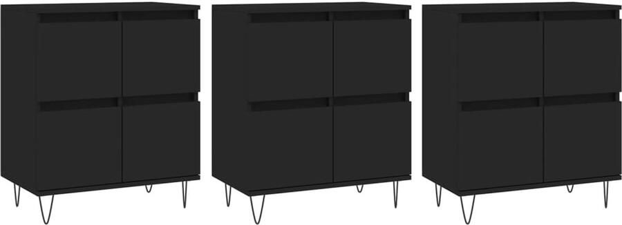 VidaXL Dressoirs 3 stuks Bewerkt hout Zwart Dressoir Modern Dressoir Zwarte Dressoir Houten Dressoir Metalen Dressoir