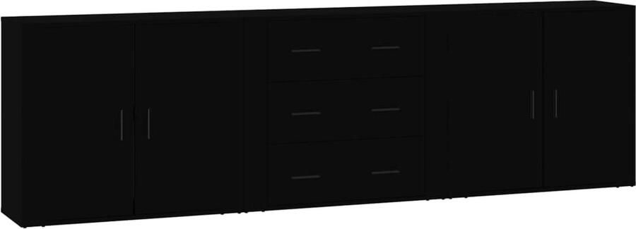 VidaXL Dressoirs 3 stuks Zwart Bewerkt hout Dressoir Meubel Houten Dressoir Zwart Dressoir Vintage Dressoir - Foto 2