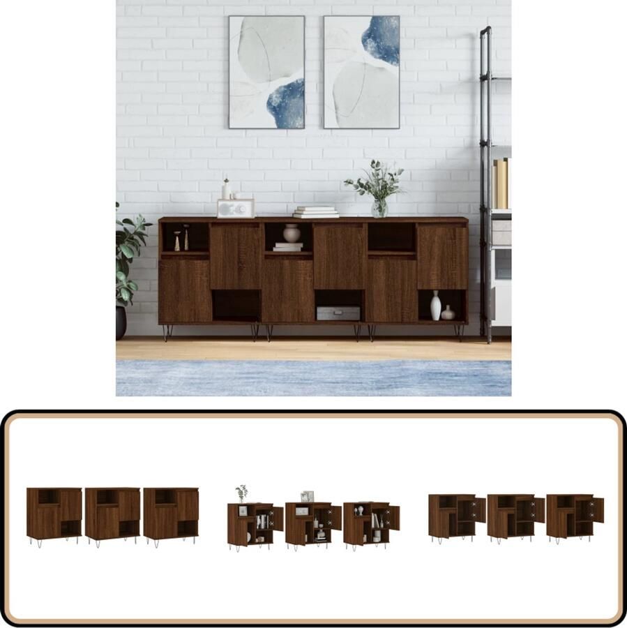 VidaXL Dressoirs 3 st Bruin Eiken Stijlvol & Functioneel Dressoir Houten Dressoir Vintage Dressoir Landelijk Dressoir Salontafel - Foto 2