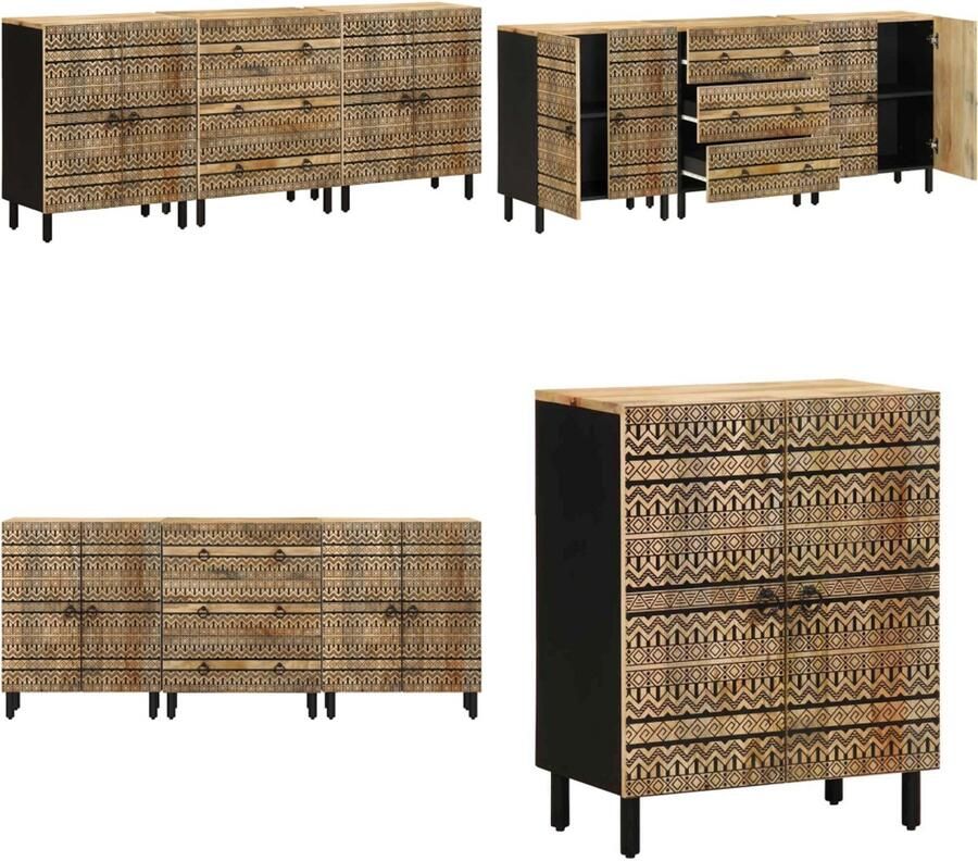 VidaXL Dressoirs 3 st massief mangohout Dressoir Dressoirs Kast Wandkast