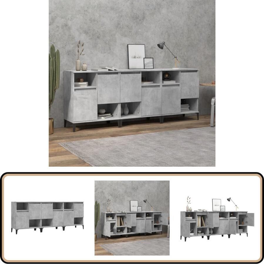 VidaXL Dressoirs 3 stuks 60x35x70 cm Betongrijs Dressoir Betongrijs Houten Dressoir Vintage Dressoir Salontafel - Foto 2