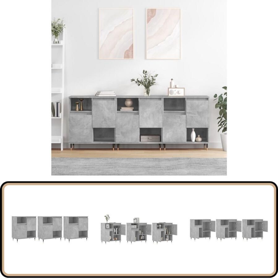VidaXL Dressoirs 3 stuks Bewerkt Hout Betongrijs Dressoir Houten Dressoir Grijze Dressoir Vintage Dressoir Salontafel - Foto 2