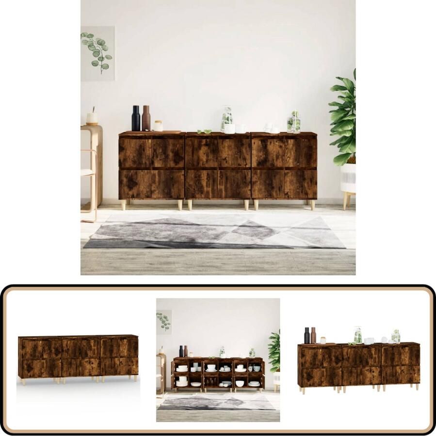 VidaXL Dressoirs 3 stuks Gerookt eiken 60x35x70 cm Dressoir Houten Dressoir Vintage Dressoir Landelijk Dressoir Salontafel - Foto 2