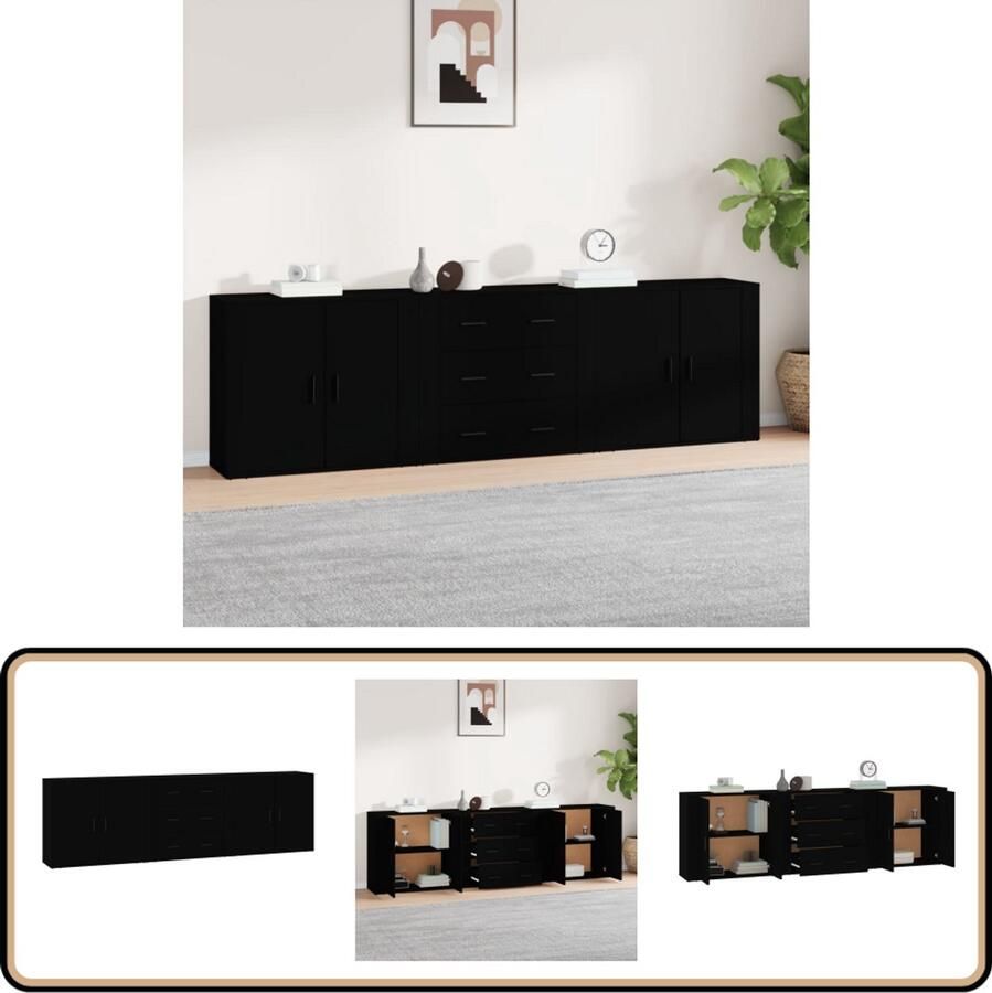 VidaXL Dressoirs 3 stuks Zwart Bewerkt hout Dressoir Meubel Houten Dressoir Zwart Dressoir Vintage Dressoir