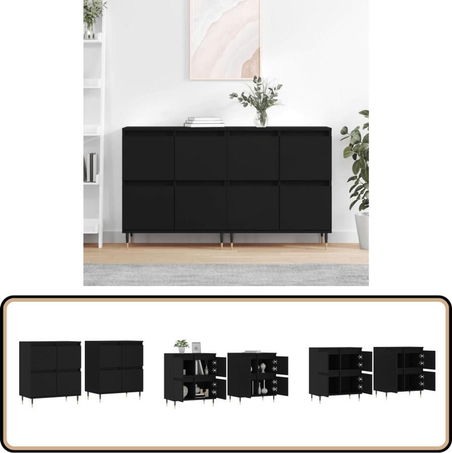 VidaXL Dressoirs Bewerkt Hout Zwart Set van 2 Dressoir Zwarte Dressoir Houten Dressoir Vintage Dressoir Salontafel - Foto 2