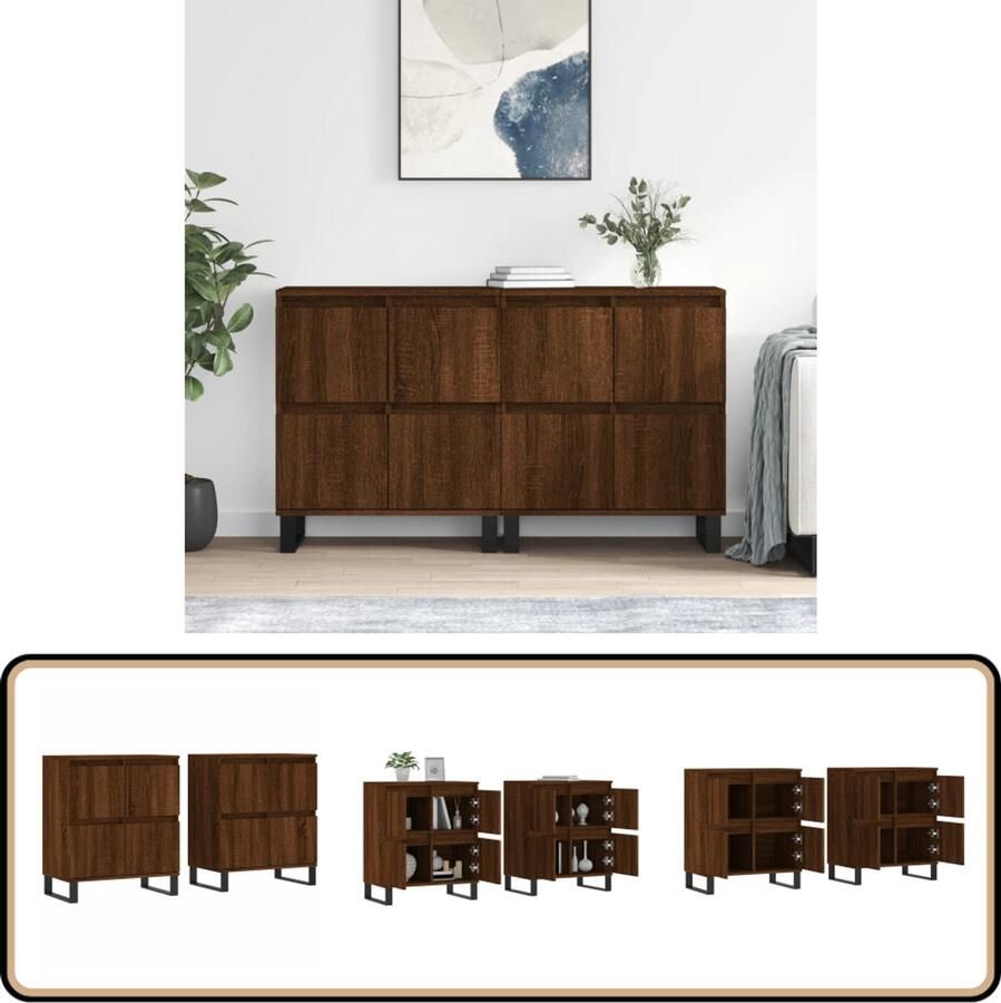 VidaXL Dressoirs Bruin Eiken Bewerkt Hout 2 Stuks Dressoir Houten Dressoir Vintage Dressoir Bruine Eiken Dressoir Salontafel - Foto 2