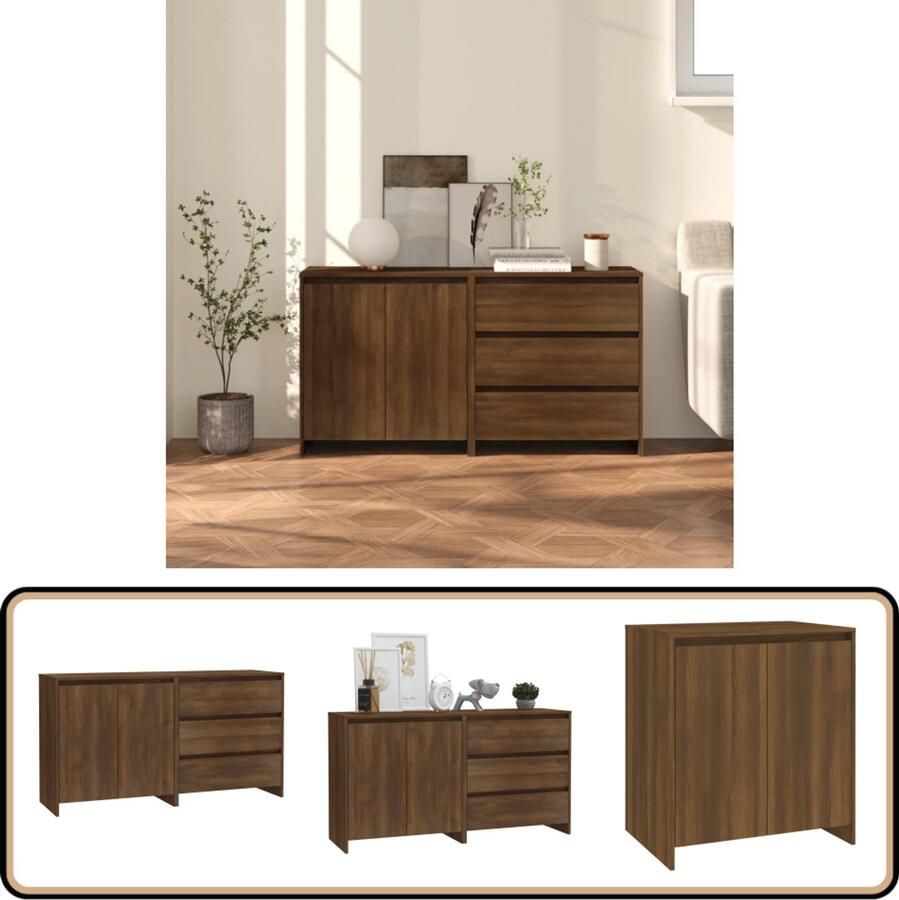 VidaXL Dressoirs Bruin Eiken Set van 2 70x41x75 cm Dressoir Opbergkast Buffetkast Houten Kast Bruine Eiken