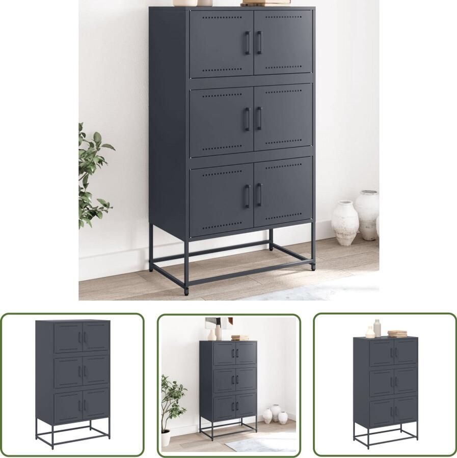The Living Store Dressoir 68 5x38 5x123 5 cm staal antracietkleurig Dressoir Industrieel Design Metalen Dressoir Robuuste Kast Opbergkast - Foto 2