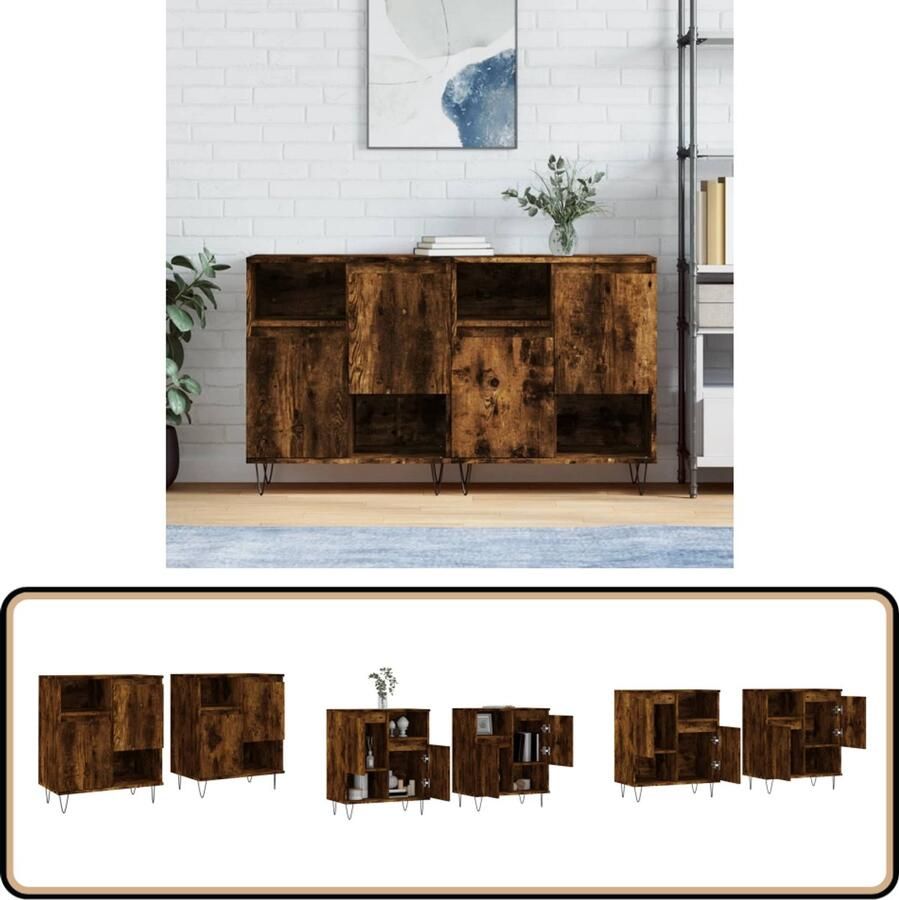 VidaXL Dressoirs Gerookt Eiken Set van 2 Dressoir Houten Dressoir Vintage Dressoir Landelijk Dressoir Kast