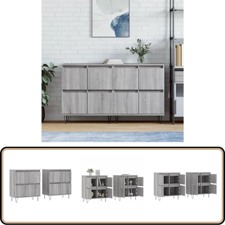 VidaXL Dressoirs Grijs Sonoma Eiken Set van 2 Dressoir Klassiek Meubel Grijze Dressoir Houten Dressoir Salontafel - Foto 2
