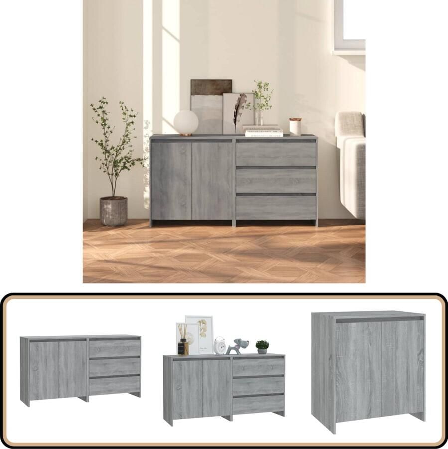 VidaXL Dressoirs Grijs Sonoma Eiken Set van 2 Opbergkast Dressoir Kast Salontafel Houten Kast