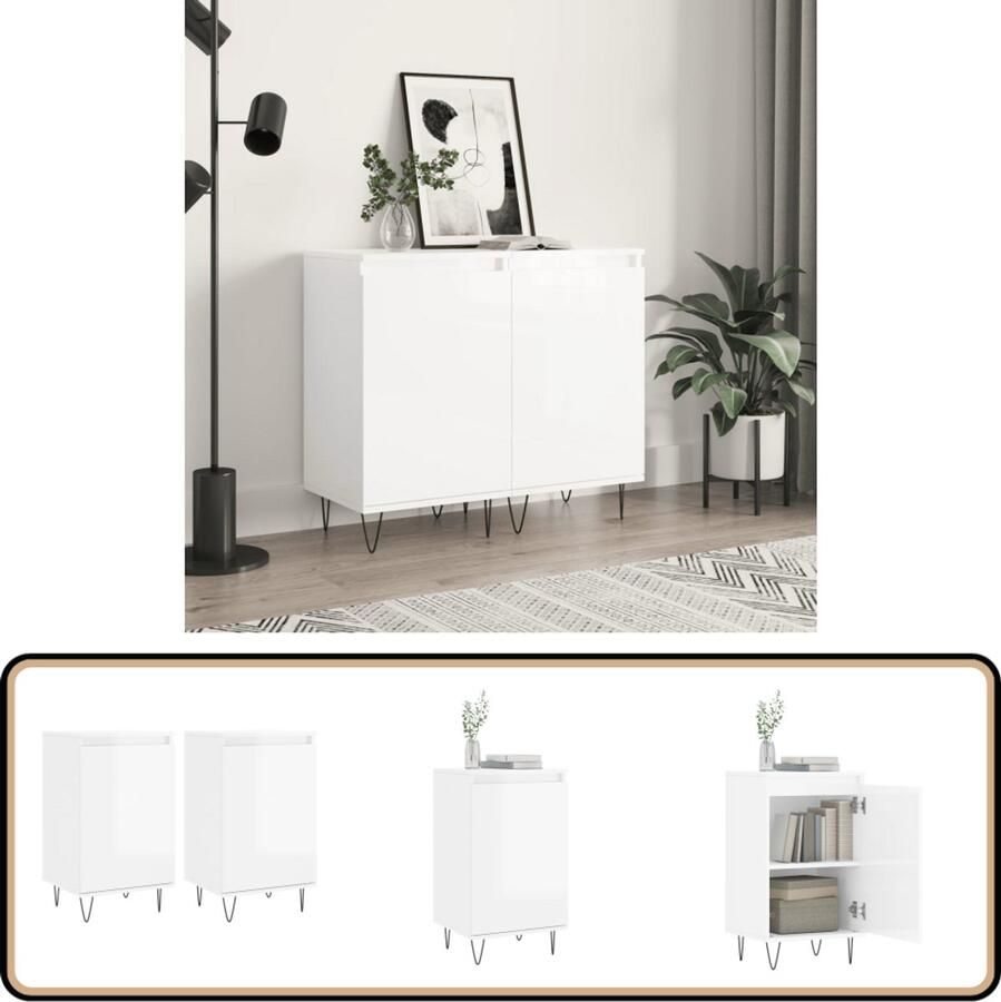 VidaXL Dressoirs Hoogglans Wit 2 Stuks 40x35x70 cm Dressoir Commode Opslagoplossing Keukenmeubel Woonkamerdecoratie - Foto 5