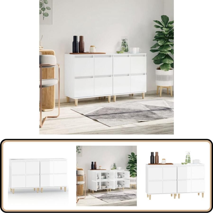 VidaXL Dressoirs Hoogglans wit 2 stuks 60x35x70 cm Dressoir Commode Vintage Stijl Houten Dressoir Witte Dressoir - Foto 2