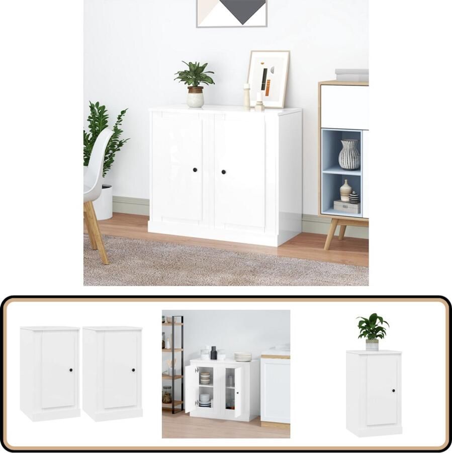VidaXL Dressoirs Hoogglans Wit 2 Stuks Bewerkt Hout Dressoir Bijzettafel Houten Dressoir Hoogglans Wit Opbergkast