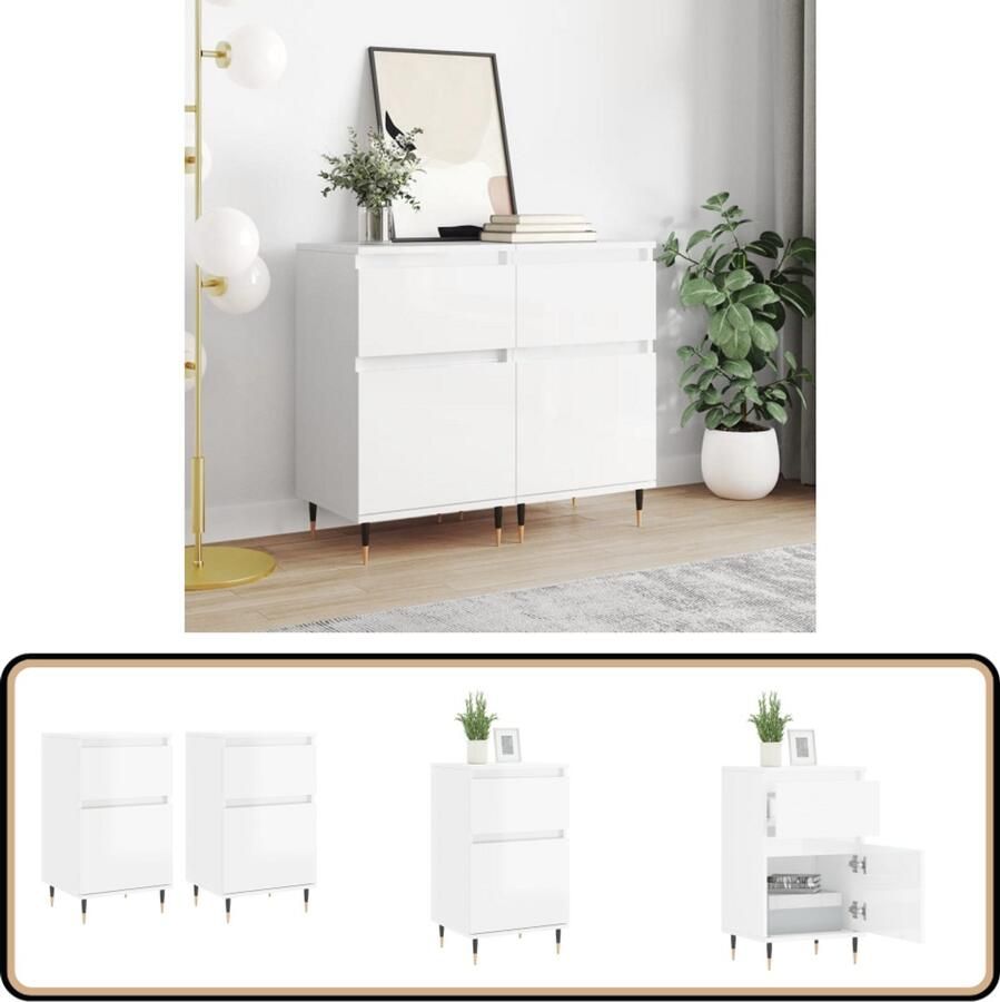 VidaXL Dressoirs Hoogglans Wit Set van 2 Dressoir Buffetkast Opbergkast Houten Kast Hoogglans Wit - Foto 2