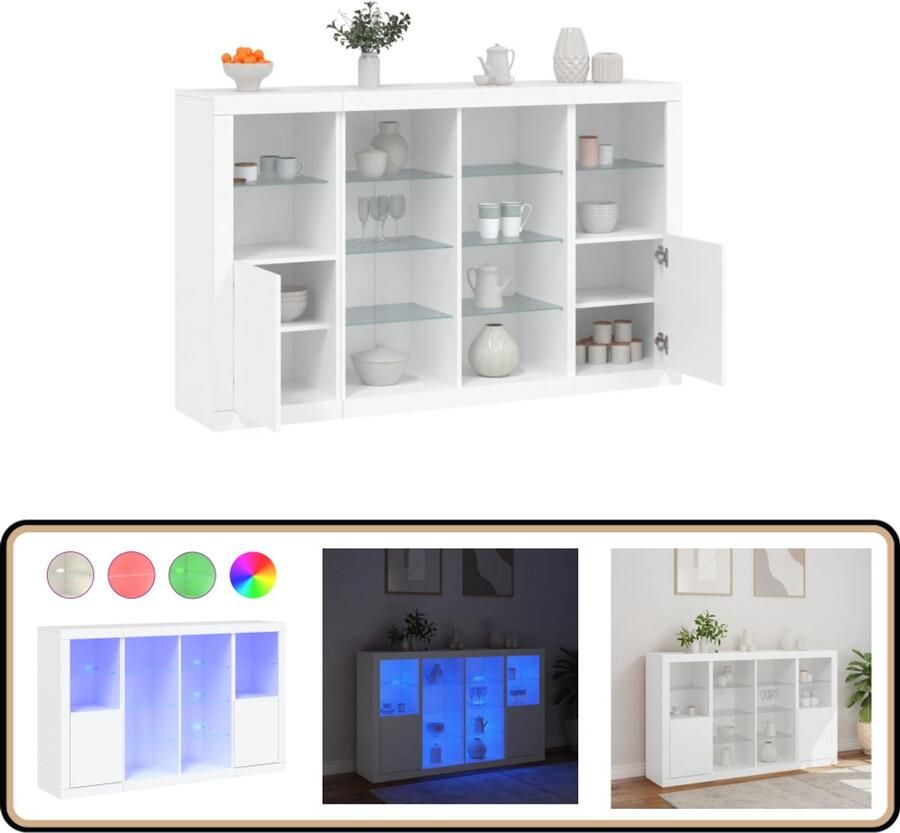 VidaXL Dressoirs LED Wit Bewerkt Hout 3 Stuks Moderne Dressoirs Led Verlichting Houten Dressoirs Tv Stand Salontafel