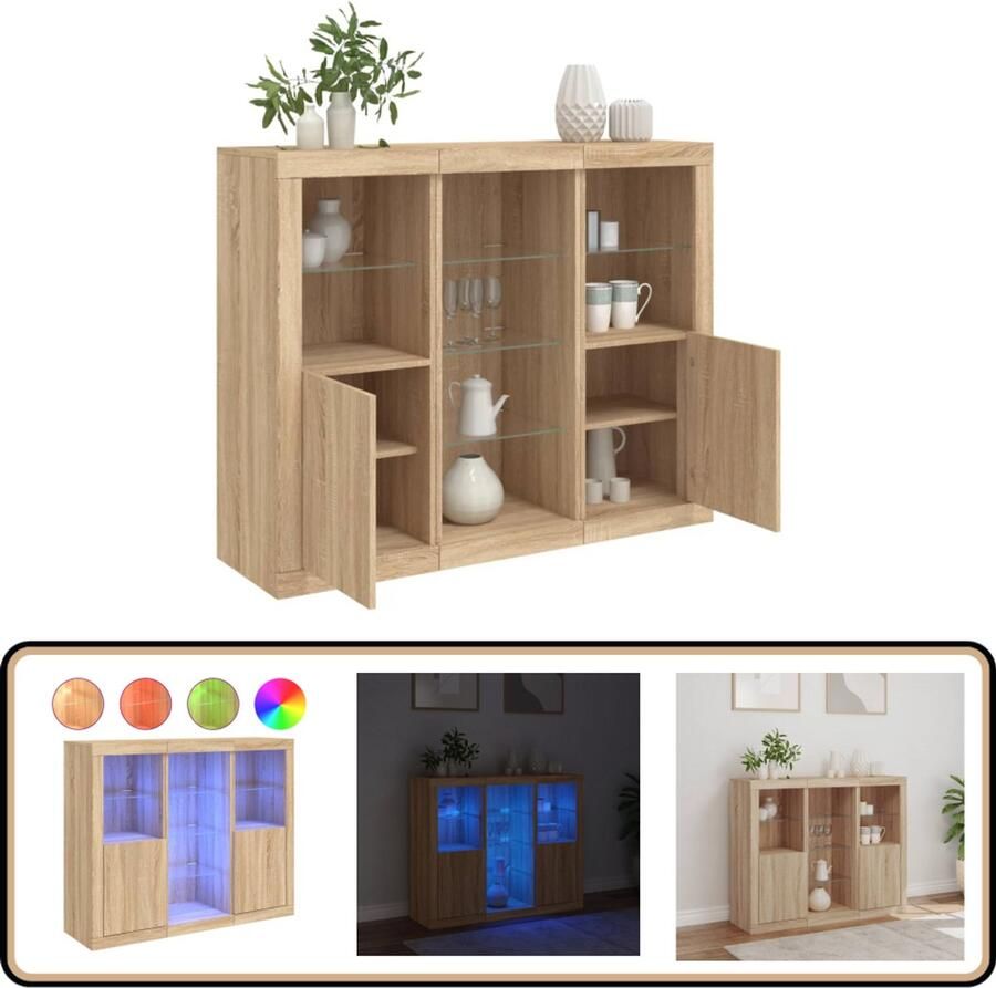 VidaXL Dressoirs Sonoma Eiken Set van 3 LED-verlichting Dressoirs Kast Houten Dressoir Led Verlichting Salontafel