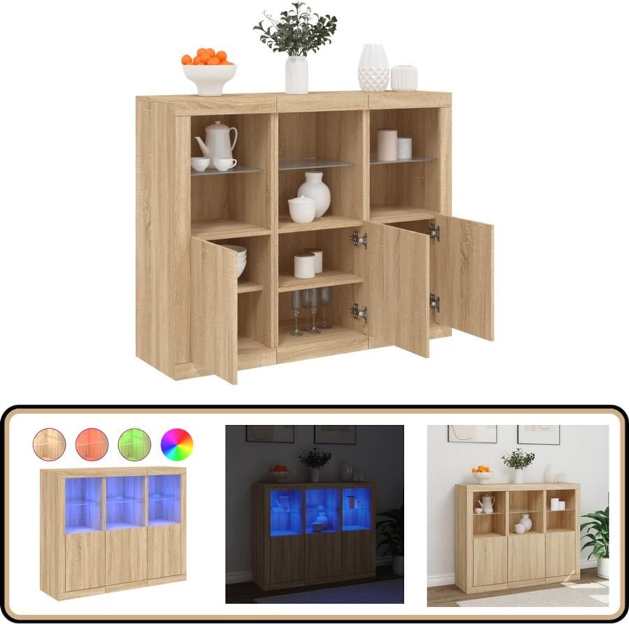 VidaXL Dressoirs LED-verlichting 3 stuks Sonoma Eiken Dressoir Kast Led Verlichting Salontafel Tv Meubel