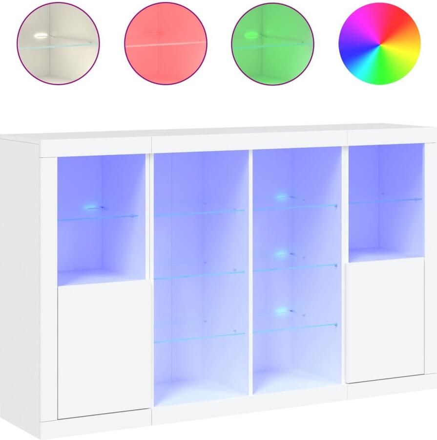 VidaXL Dressoirs LED Wit Bewerkt Hout 3 Stuks Moderne Dressoirs Led Verlichting Houten Dressoirs Tv Stand Salontafel - Foto 2