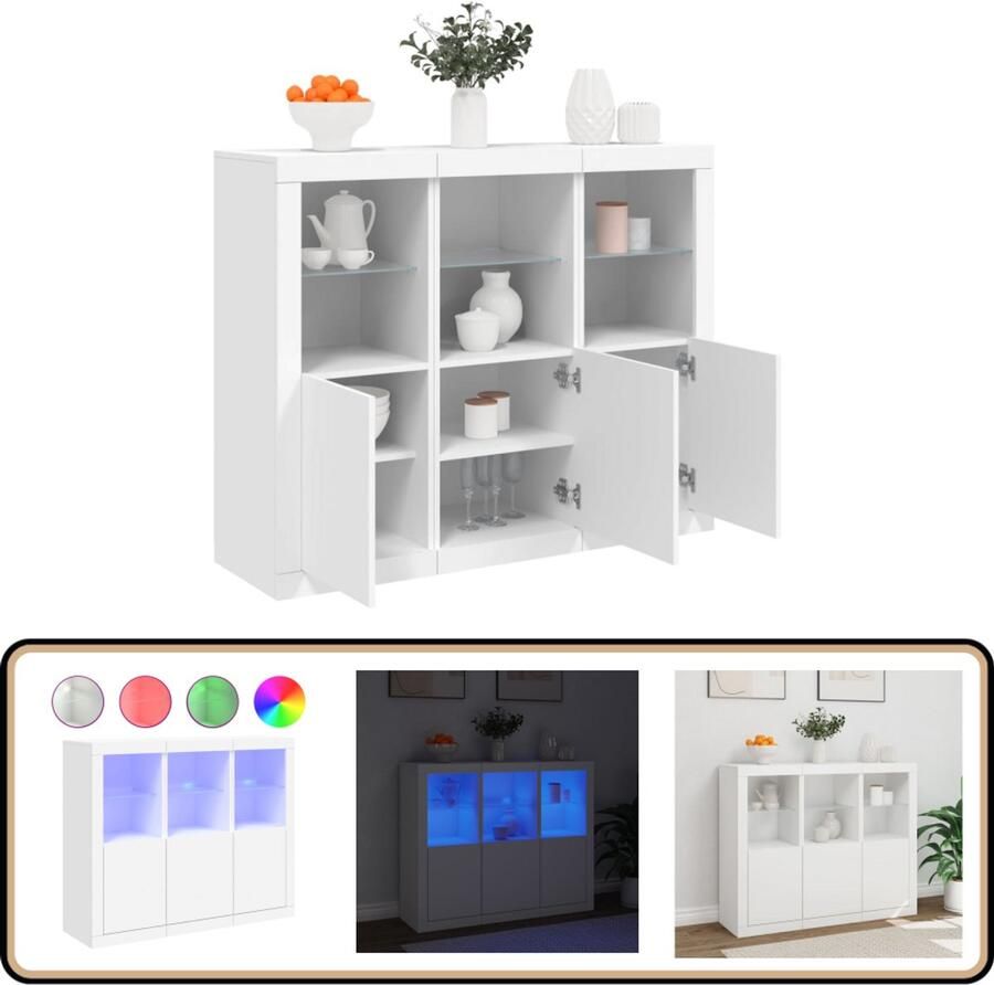 VidaXL Dressoirs LED-verlichting 3 stuks Wit Moderne Dressoir Led Verlichting Houten Dressoir Tv Kast Salontafel
