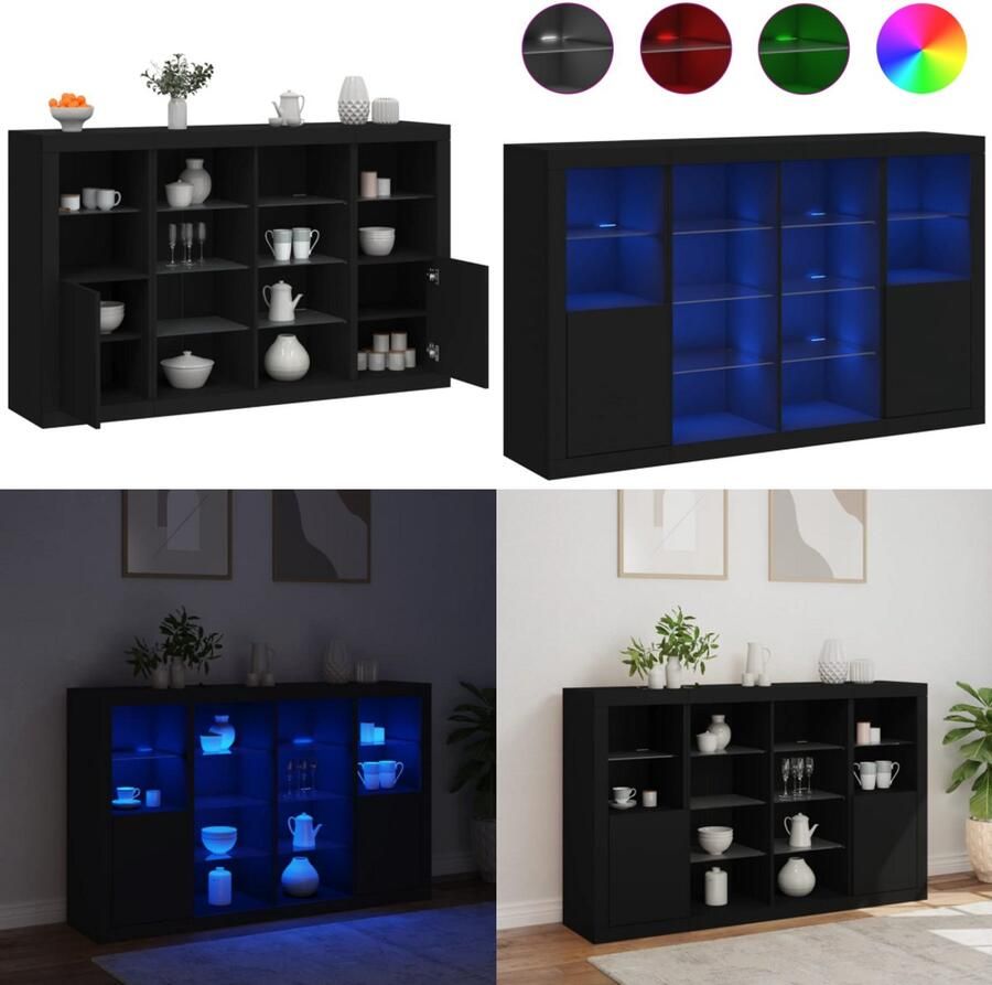VidaXL Dressoirs met LED-verlichting 3 st bewerkt hout zwart Dressoir Dressoirs Buffet Dressoirkast