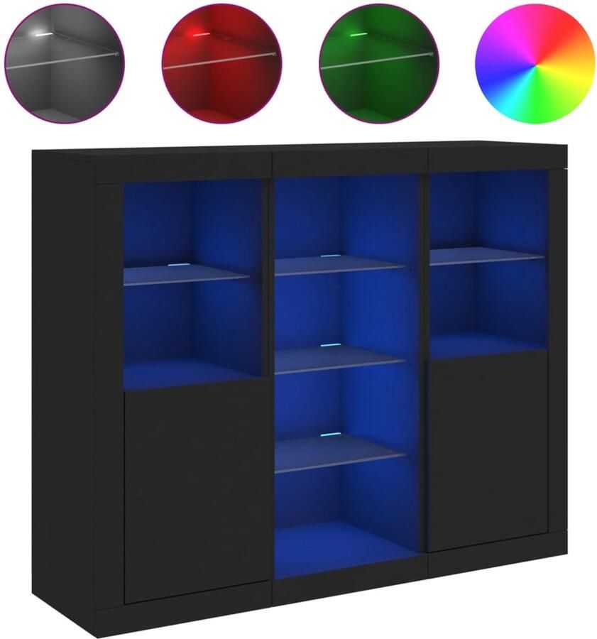 VidaXL Dressoirs LED-verlichting Zwart 3 stuks Dressoir Modern Meubel Led Verlichting Opberg Kast Houten Dressoir