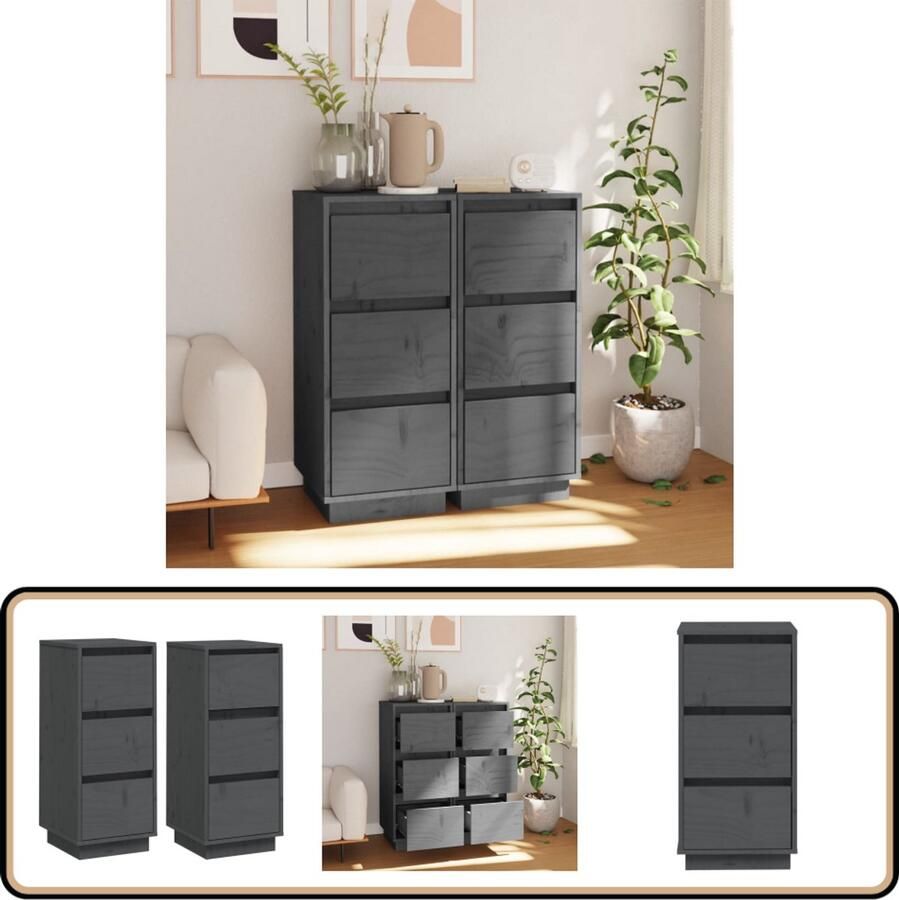 VidaXL Dressoirs Set 2 Stuks Massief Grenenhout Bijzettafel Dressoir Massief Hout Grensenvloer Vintage Stijl - Foto 2