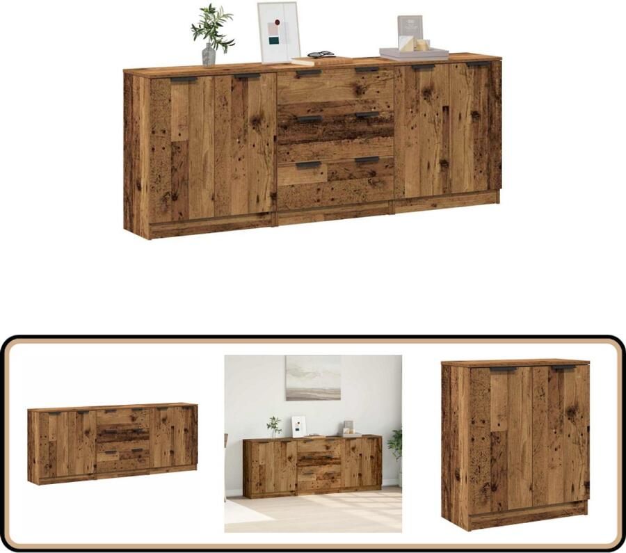VidaXL Dressoirs Set Oud Hout 3 Stuks Dressoir Houten Dressoir Vintage Dressoir Salontafel Tv Stand