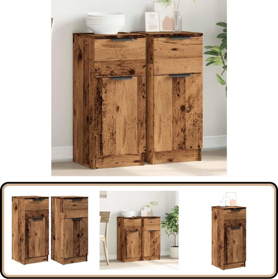 VidaXL Dressoirs Set van 2 30x30x70 cm Houtkleur Dressoir Houten Dressoir Vintage Dressoir Opbergkast Salontafel - Foto 2