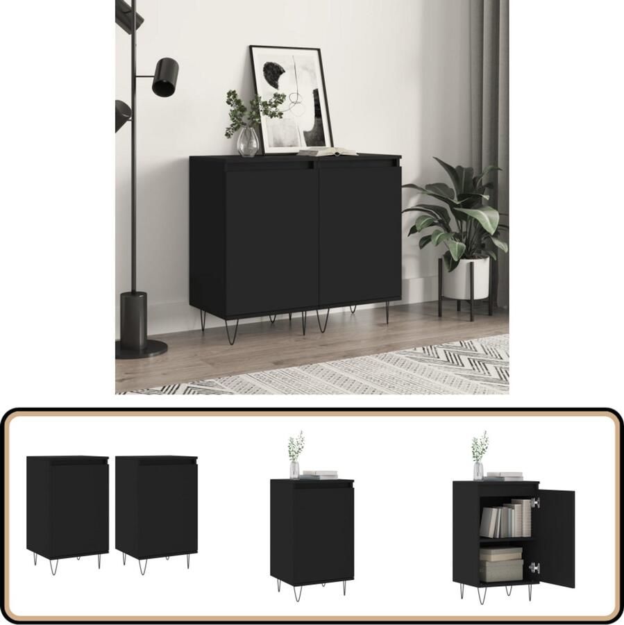 VidaXL Dressoirs Set van 2 40x35x70 cm Zwart Dressoir Zwarte Dressoir Houten Dressoir Salontafel Tv Tafel - Foto 2