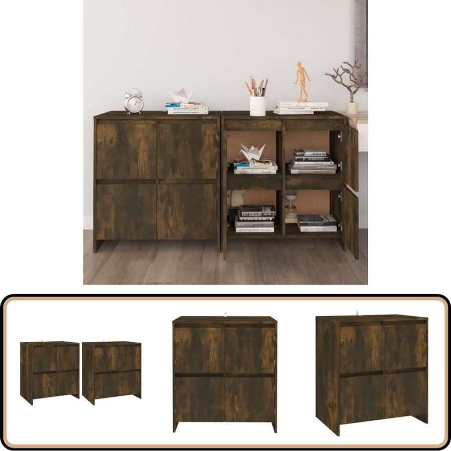 VidaXL Dressoirs Set van 2 Gerookt Eiken 70x41x75 cm Dressoir Houten Dressoir Landelijk Dressoir Vintage Dressoir Bruine Dressoir