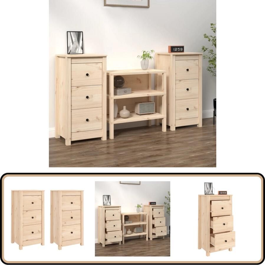 VidaXL Dressoirs Set van 2 Grenenhout 40x35x80 cm Dressoir Massief Hout Grenenhout Opbergkast Woonaccessoires - Foto 2